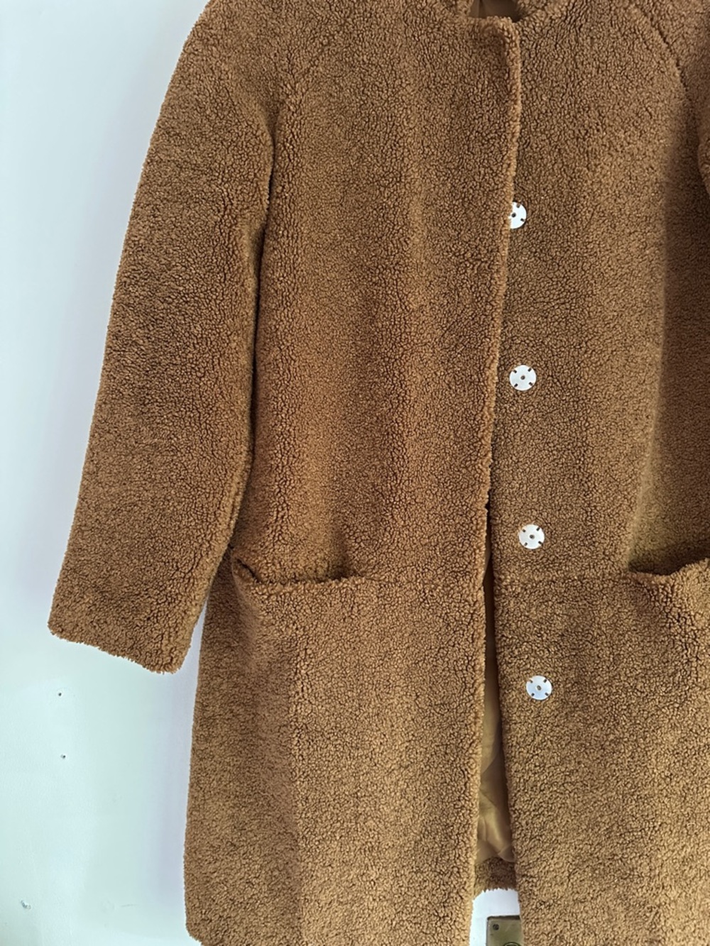 Stefanel Chestnut Brown Teddy Coat with Front Pockets - Picture 3 of 5